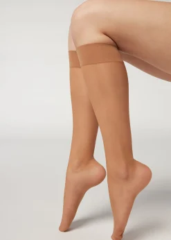 Sheer Socks^Calzedonia 20 Denier Comfort Cuff Knee-Highs 315 - Nude 7 - Bronze