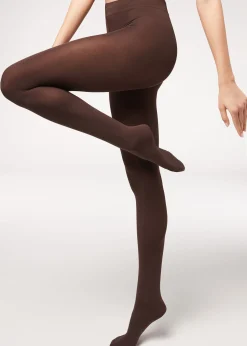 Opaque Tights^Calzedonia 100 Denier Opaque Cotton And Microfibre Tights 848 - Dark Brown