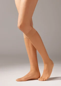 Sheer Socks^Calzedonia 8 Denier Sheer Comfort Cuff Knee-Highs 315 - Nude 7 - Bronze