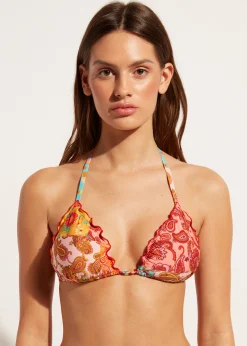 Bikini^Calzedonia Alicante Triangle Bikini Top With Removable Padding 694C - Cashmere Patchwork
