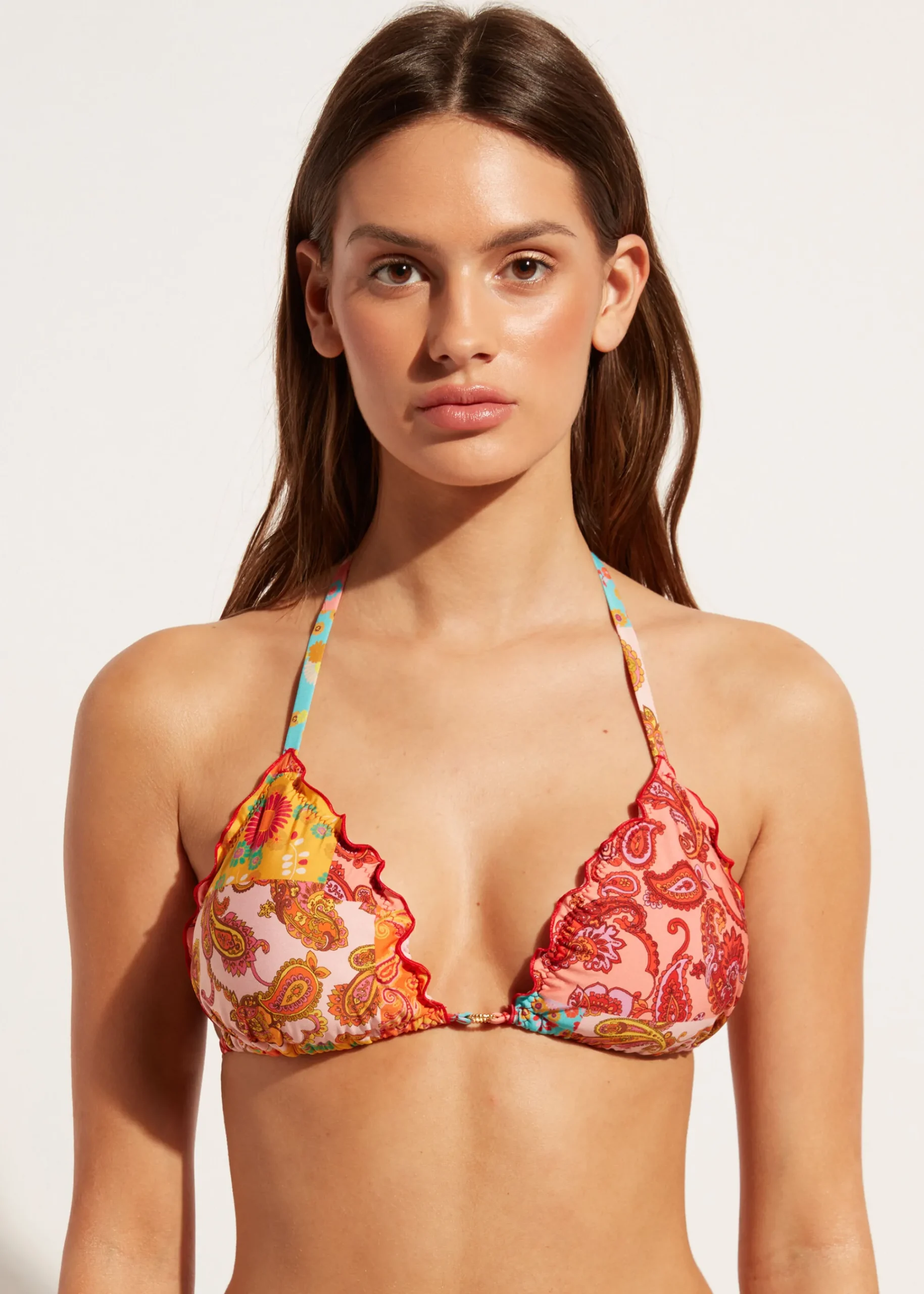 Bikini^Calzedonia Alicante Triangle Bikini Top With Removable Padding 694C - Cashmere Patchwork
