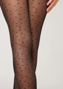 Patterned Tights^Calzedonia All-Over Dash 30 Denier Sheer Tights 5238 - Black Hyphen