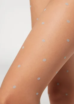 Patterned Tights^Calzedonia All-Over Polka Dot 30 Denier Sheer Tights 5241 - Caramel