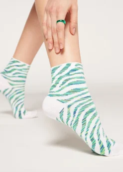 Short Socks^Calzedonia Animal Patterned Short Socks 9644 - Green Zebra