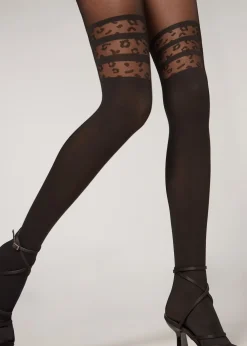 Patterned Tights^Calzedonia Animal Print Over-Knee Effect Tights 019 - Black