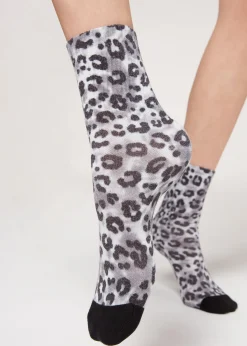 Short Socks^Calzedonia Animal Print Short Socks 9686 - Grey Animal Print