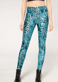 Leggings^Calzedonia Animal Print Sport Shine Leggings 602C - Speckled Turquoise