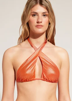 Bikini^Calzedonia Bandeau Bikini Top Antigua 633C - Orange Coral Rib