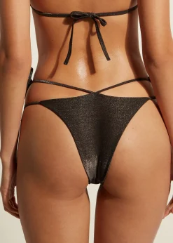 Bikini^Calzedonia Brazilian Lame Side-Tie Bikini Bottoms Hollywood 559C - Shiny Black