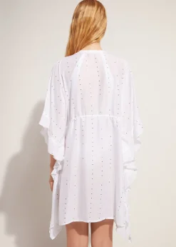 Beachwear^Calzedonia Broderie Anglaise And Sequin Kimono Kaftan 01 - White
