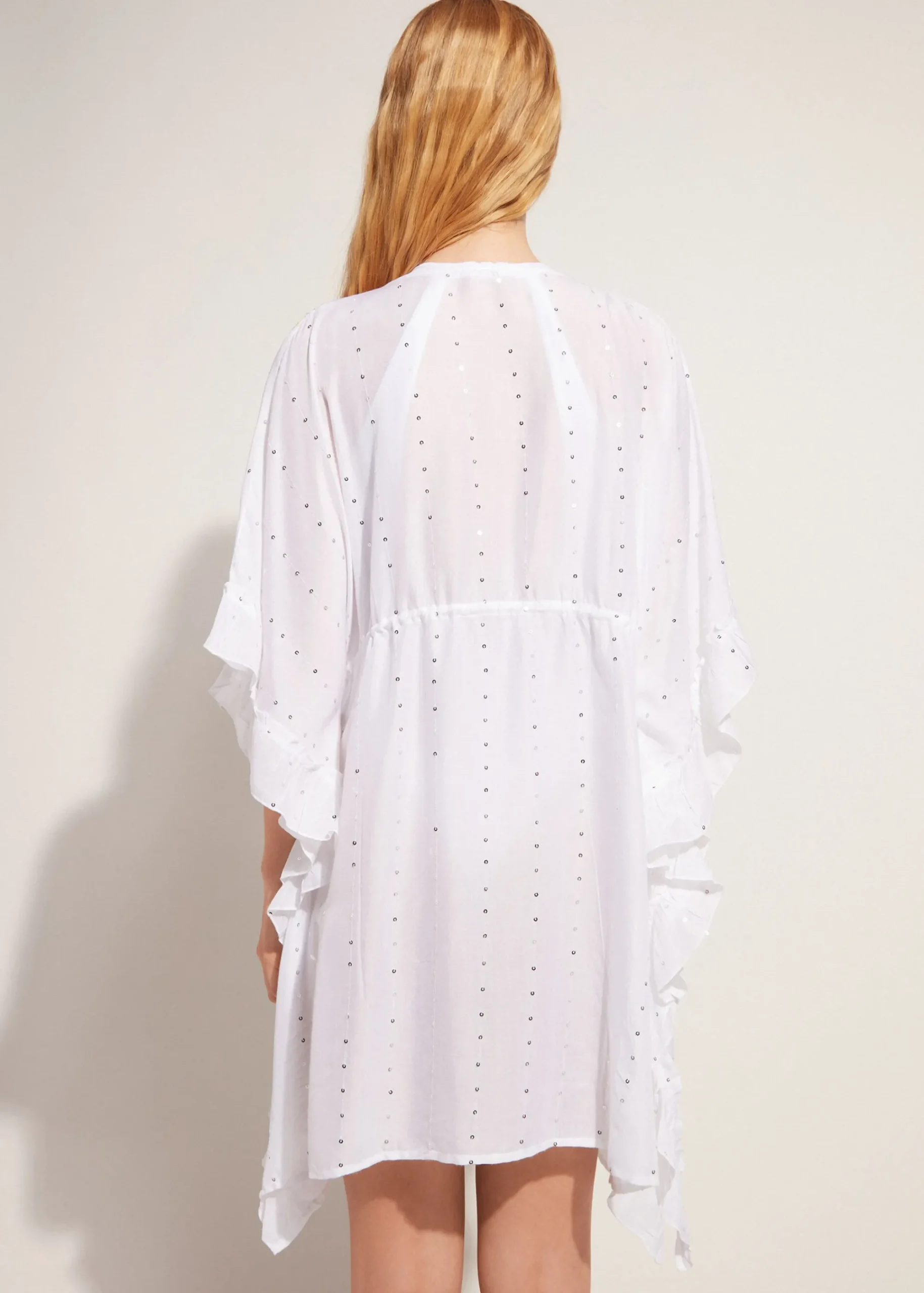 Beachwear^Calzedonia Broderie Anglaise And Sequin Kimono Kaftan 01 - White