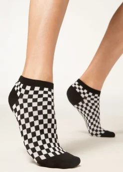 No-Show^Calzedonia Check Print No-Show Socks 9651 - Black Check