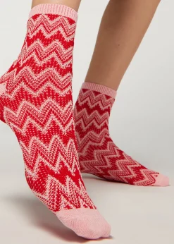 Short Socks^Calzedonia Colourful Chevron Motif Short Socks 9698 - Pink Chevron
