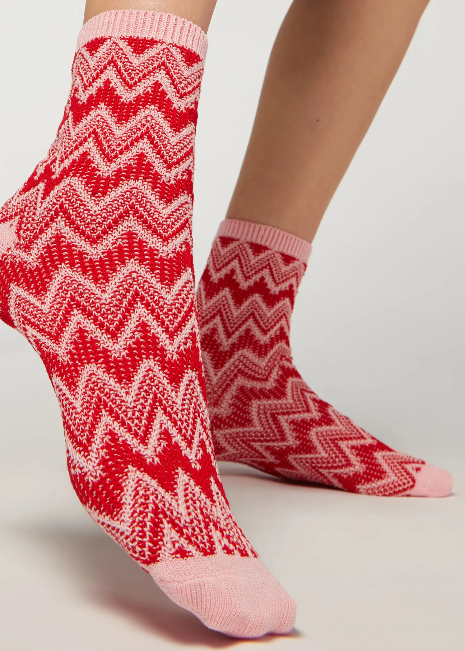 Short Socks^Calzedonia Colourful Chevron Motif Short Socks 9698 - Pink Chevron