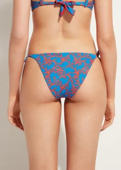 Bikini^Calzedonia Coral Pattern Tie Bikini Bottoms Bali 653C - Orange Coral