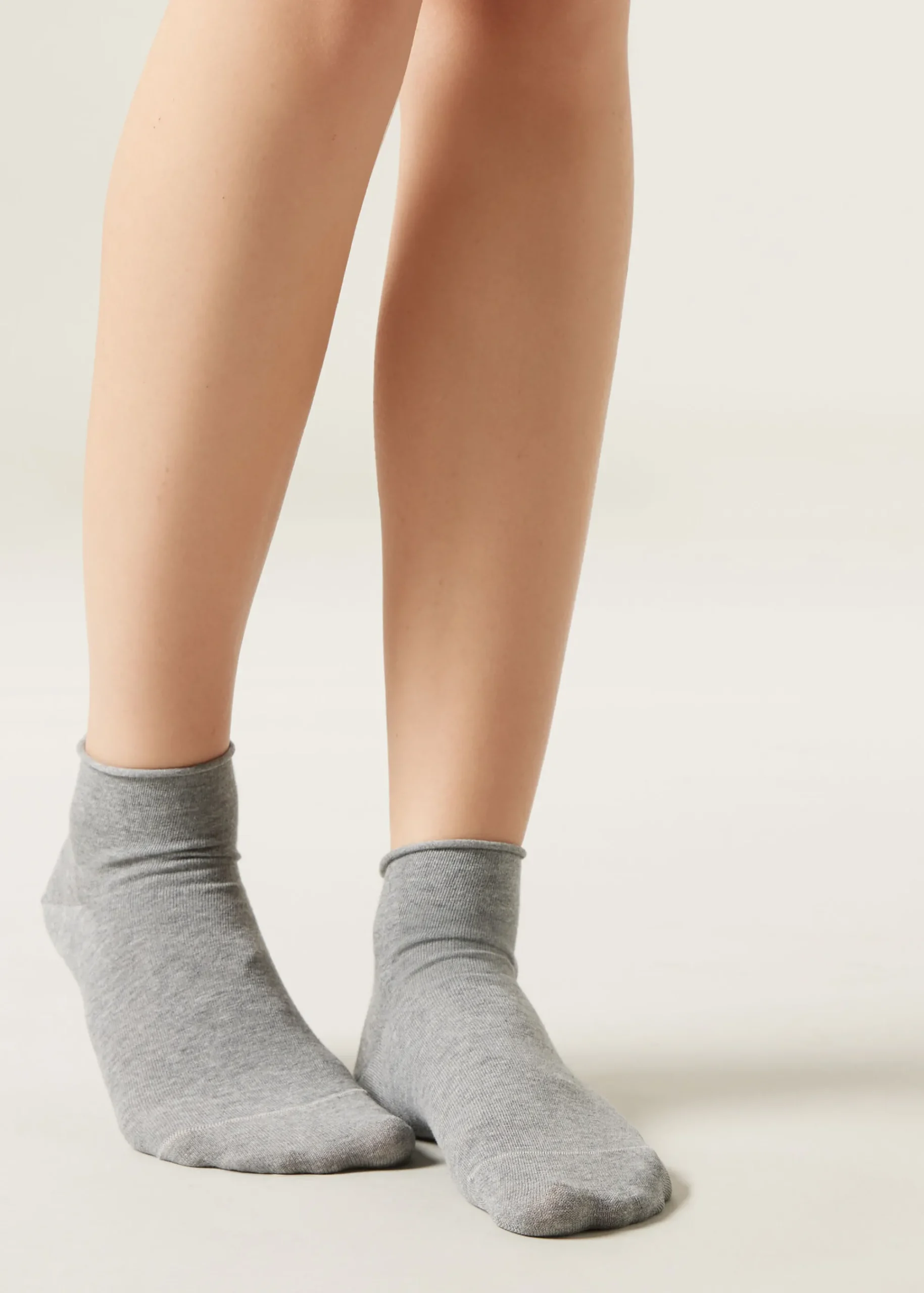 Short Socks^Calzedonia Cotton Bandless Short Socks 042 - Mid Grey Blend