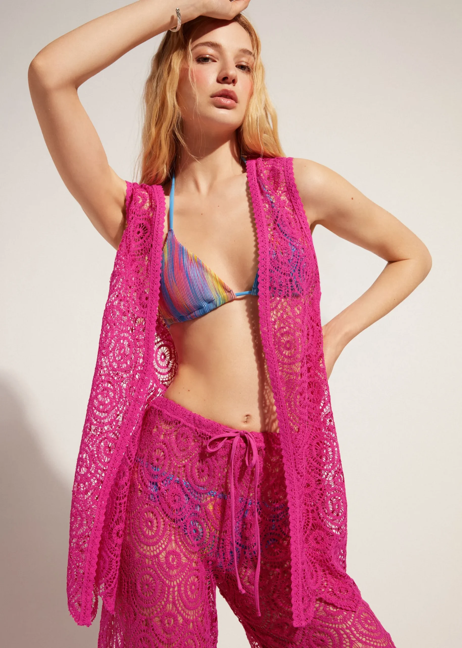 Beachwear^Calzedonia Crochet Gilet 614C - Bright Pink