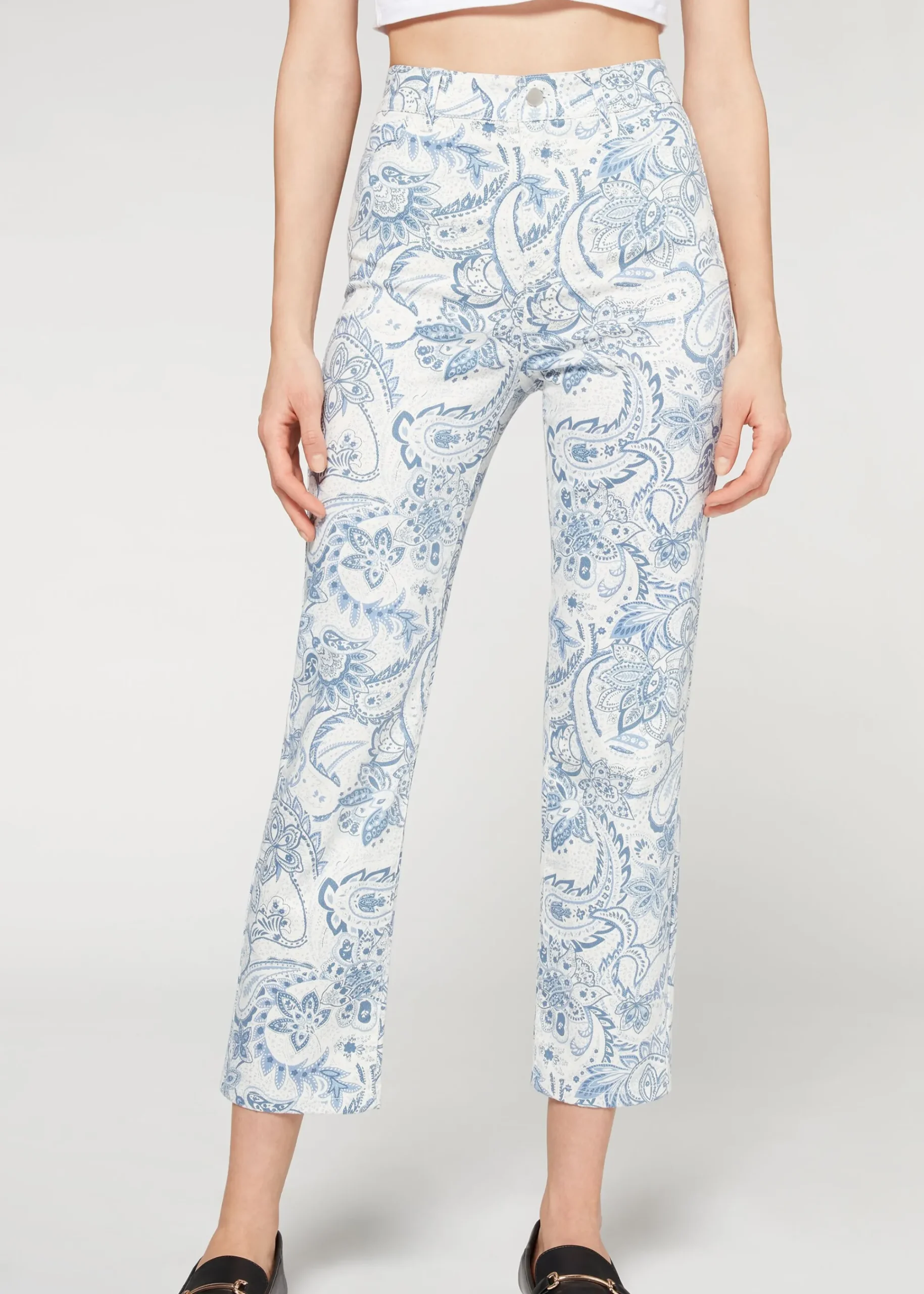 Trousers^Calzedonia Cropped Flared High Waist Jeans 5222 - Paisley Print