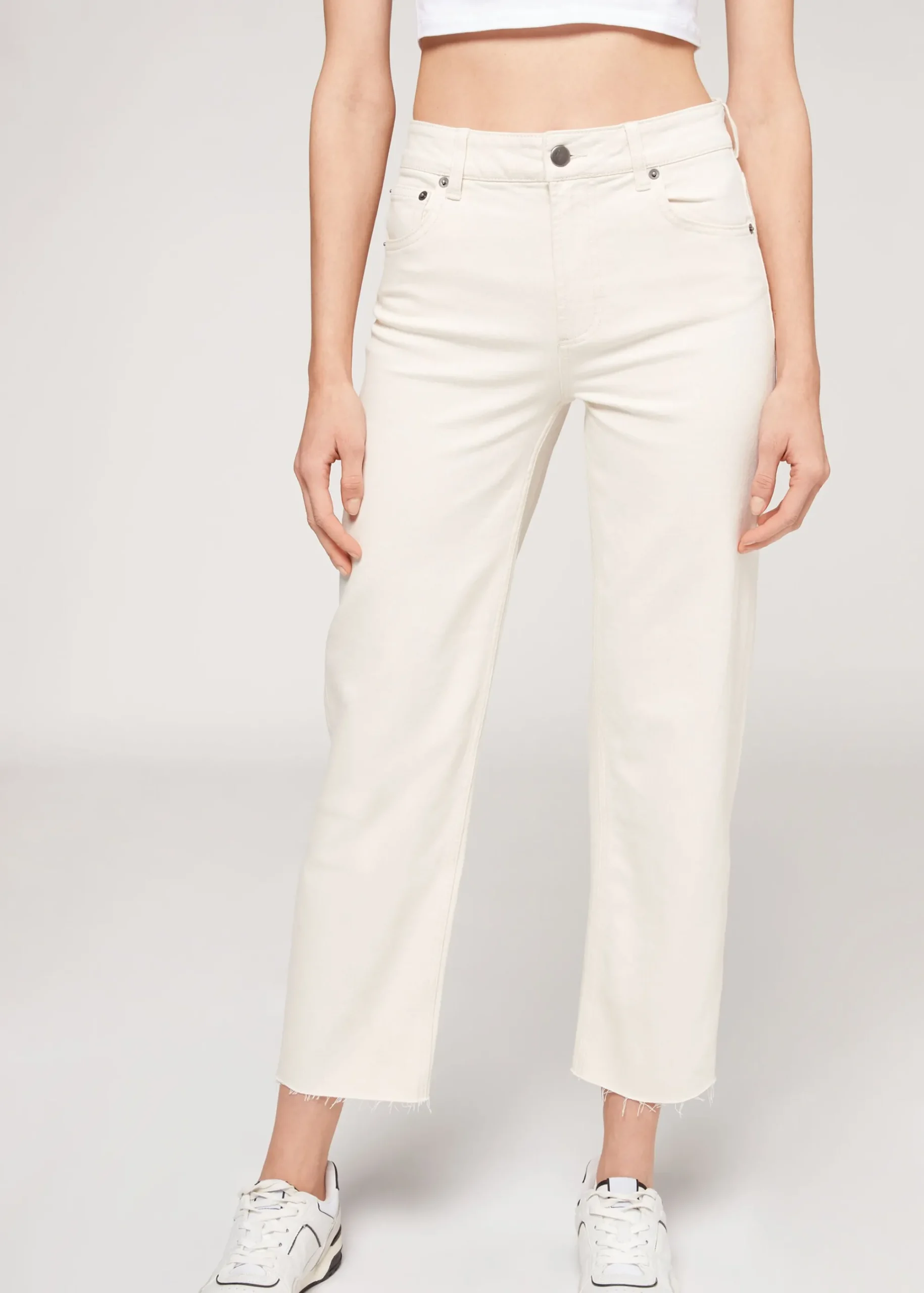 Trousers^Calzedonia Cropped Straight Jeans 5225 - Ecru