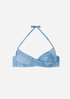 Bikini^Calzedonia Denim Graduated Padded Crossover Triangle Bikini Top Ibiza 726C - Denim Patchwork