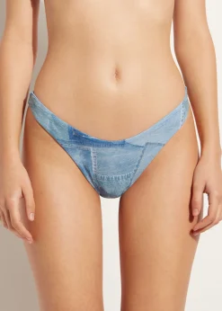 Bikini^Calzedonia Denim High-Leg Brazilian Bikini Bottoms Ibiza 726C - Denim Patchwork