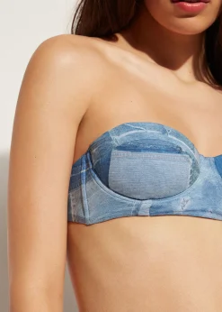 Bikini^Calzedonia Denim Padded Bandeau Bikini Top Ibiza 726C - Denim Patchwork