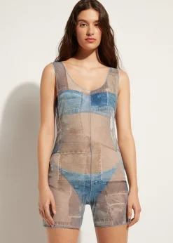 Beachwear^Calzedonia Denim Patchwork Short Jumpsuit 726C - Denim Patchwork