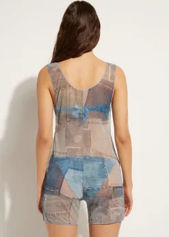 Beachwear^Calzedonia Denim Patchwork Short Jumpsuit 726C - Denim Patchwork