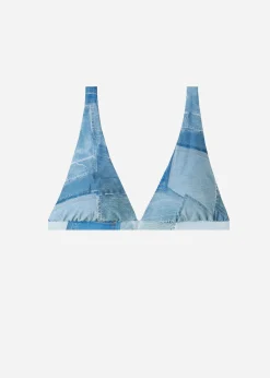 Bikini^Calzedonia Denim Triangle Bikini Top Ibiza 726C - Denim Patchwork