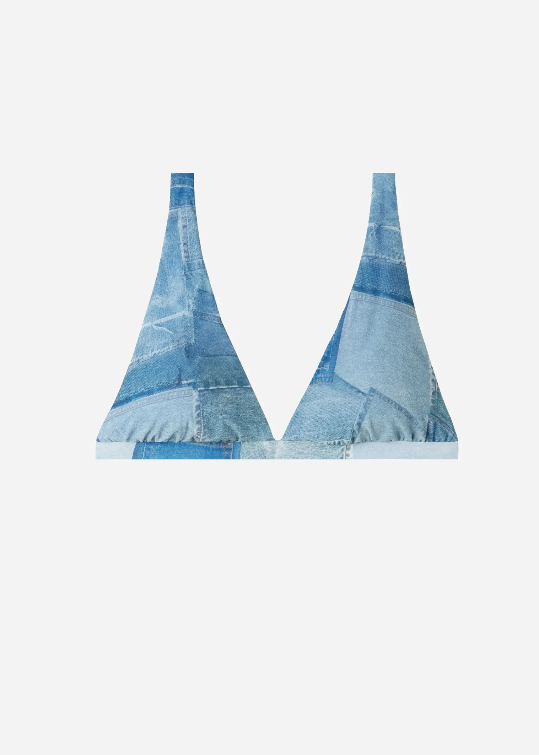 Bikini^Calzedonia Denim Triangle Bikini Top Ibiza 726C - Denim Patchwork