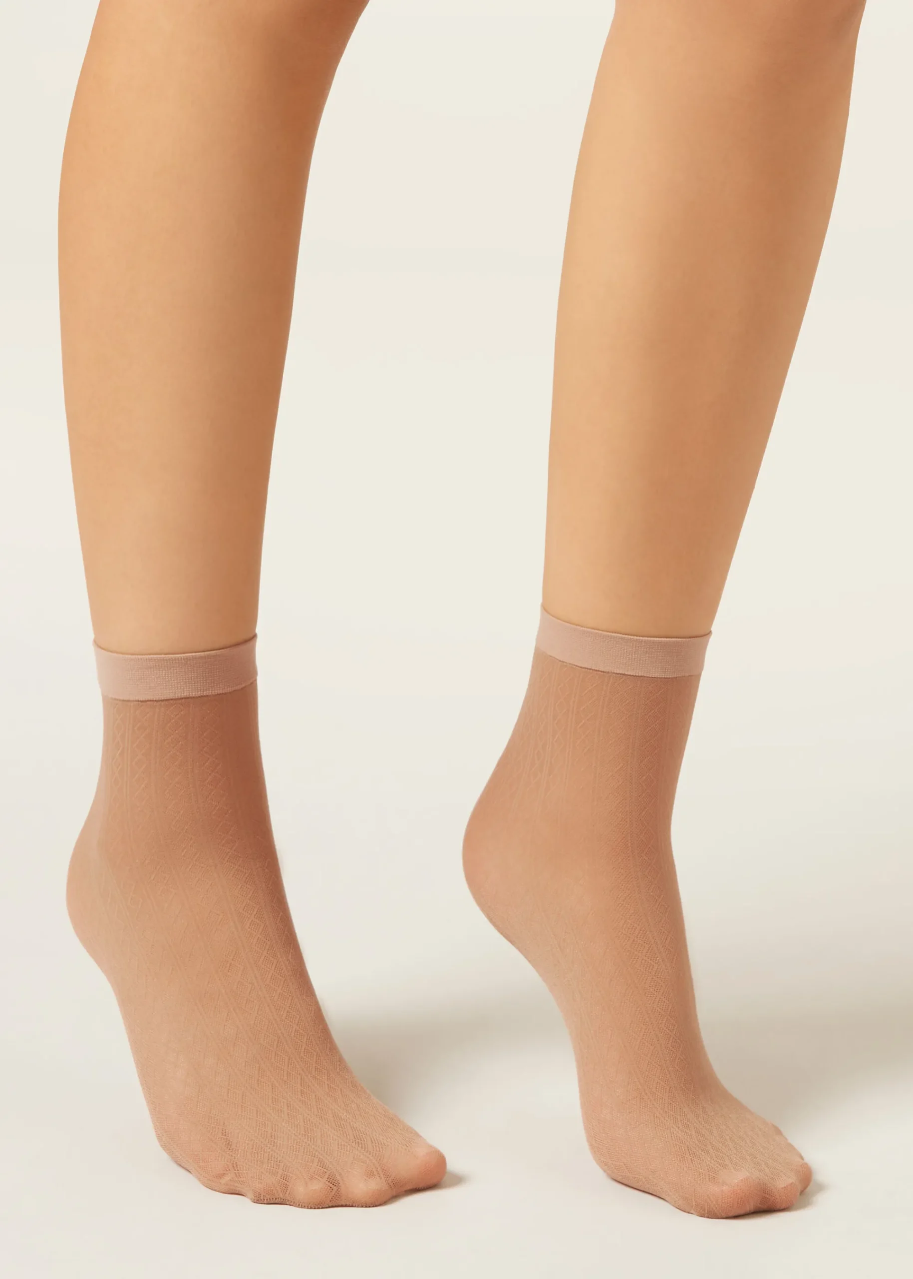 Short Socks^Calzedonia Diamond Pattern Eco Ankle Socks 5069 - Eco Rombi Verticali Nude