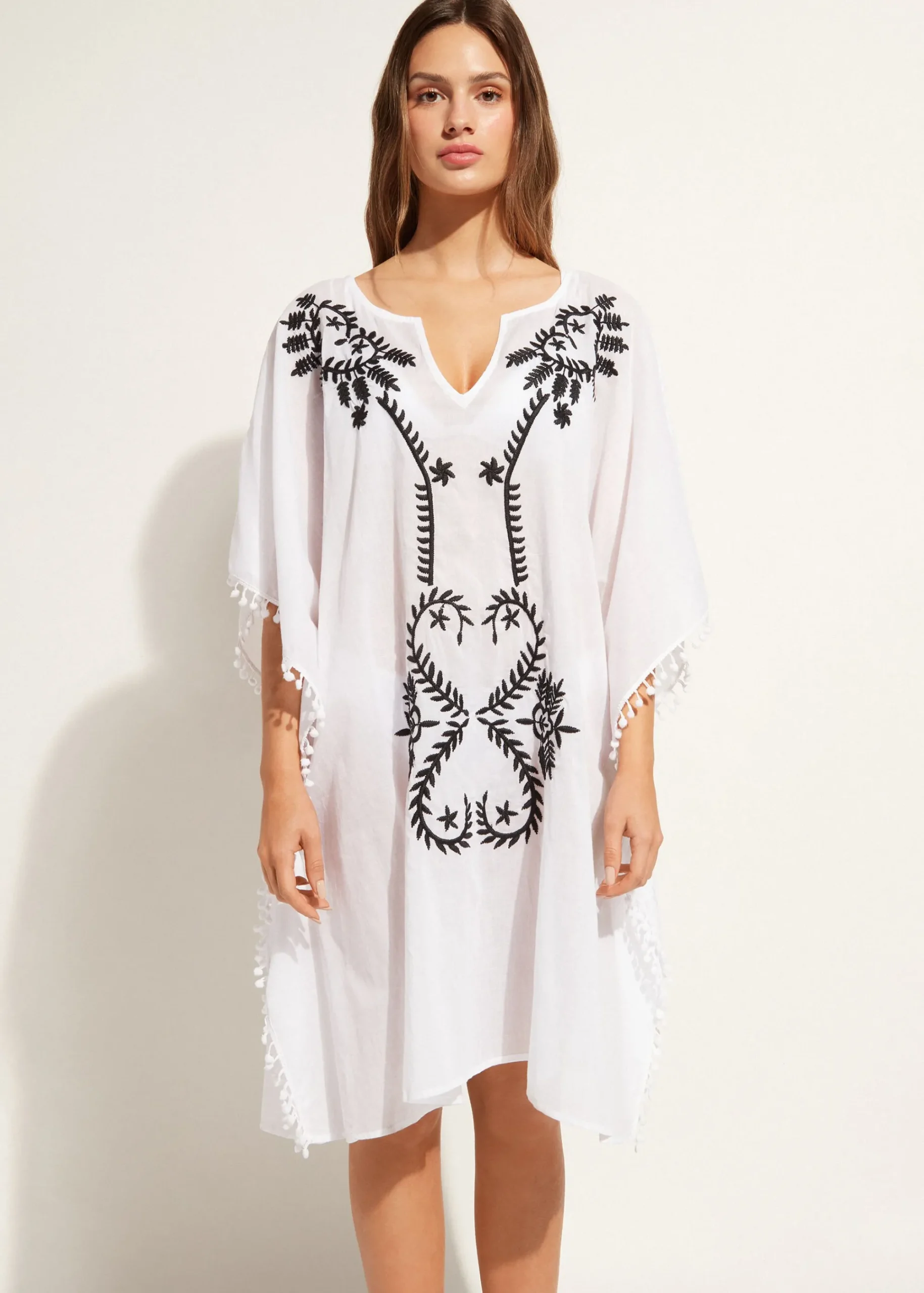 Beachwear^Calzedonia Embroidery And Passementerie Kimono Kaftan 01 - White