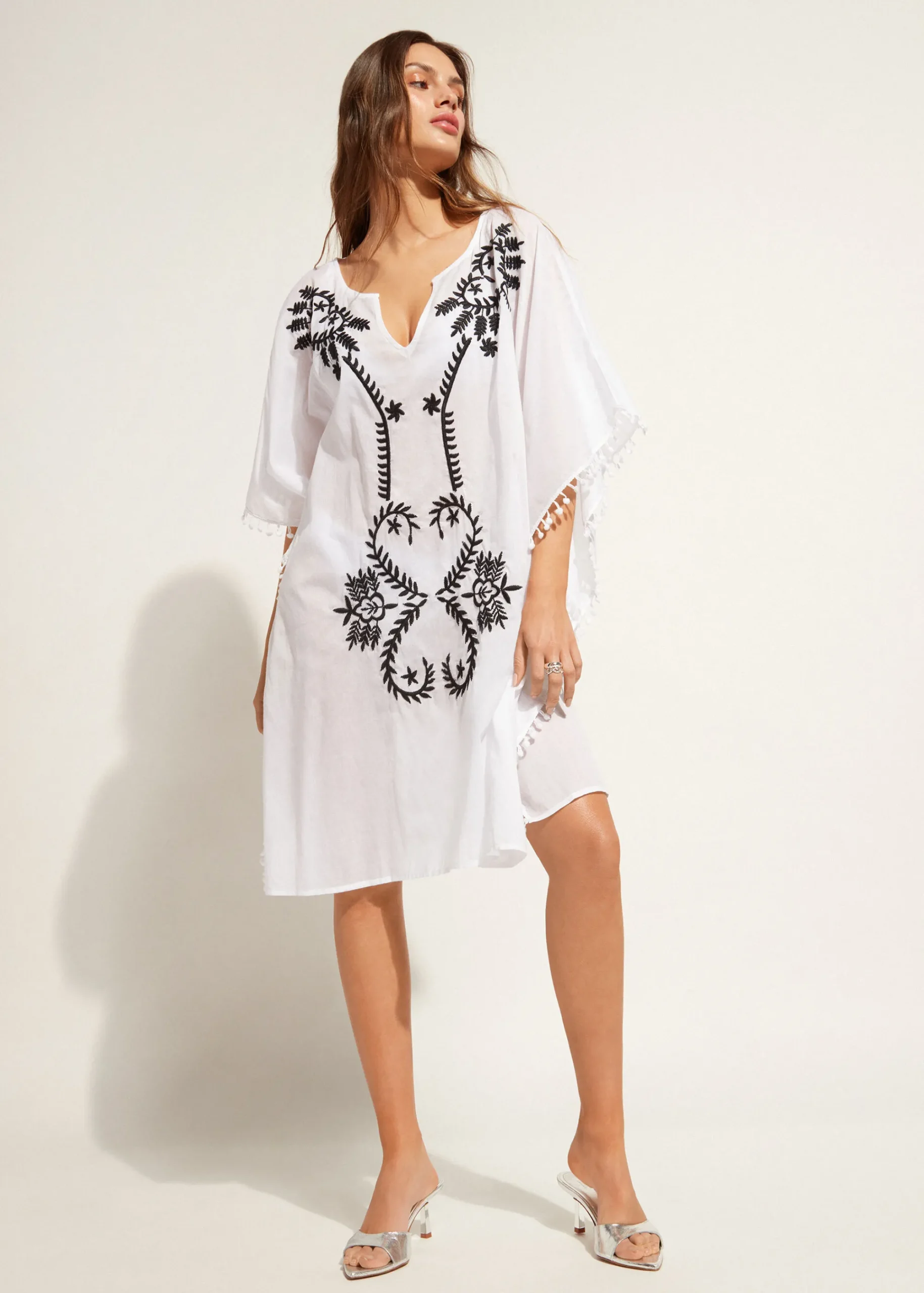 Beachwear^Calzedonia Embroidery And Passementerie Kimono Kaftan 01 - White