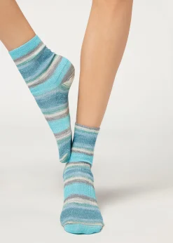 Short Socks^Calzedonia Faded Striped Short Socks With Glitter 9690 - Faded Blue Glitter