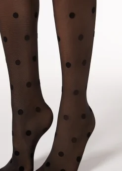 Sheer Tights^Calzedonia Flock Polka Dot 30 Denier Sheer Tights 019 - Black