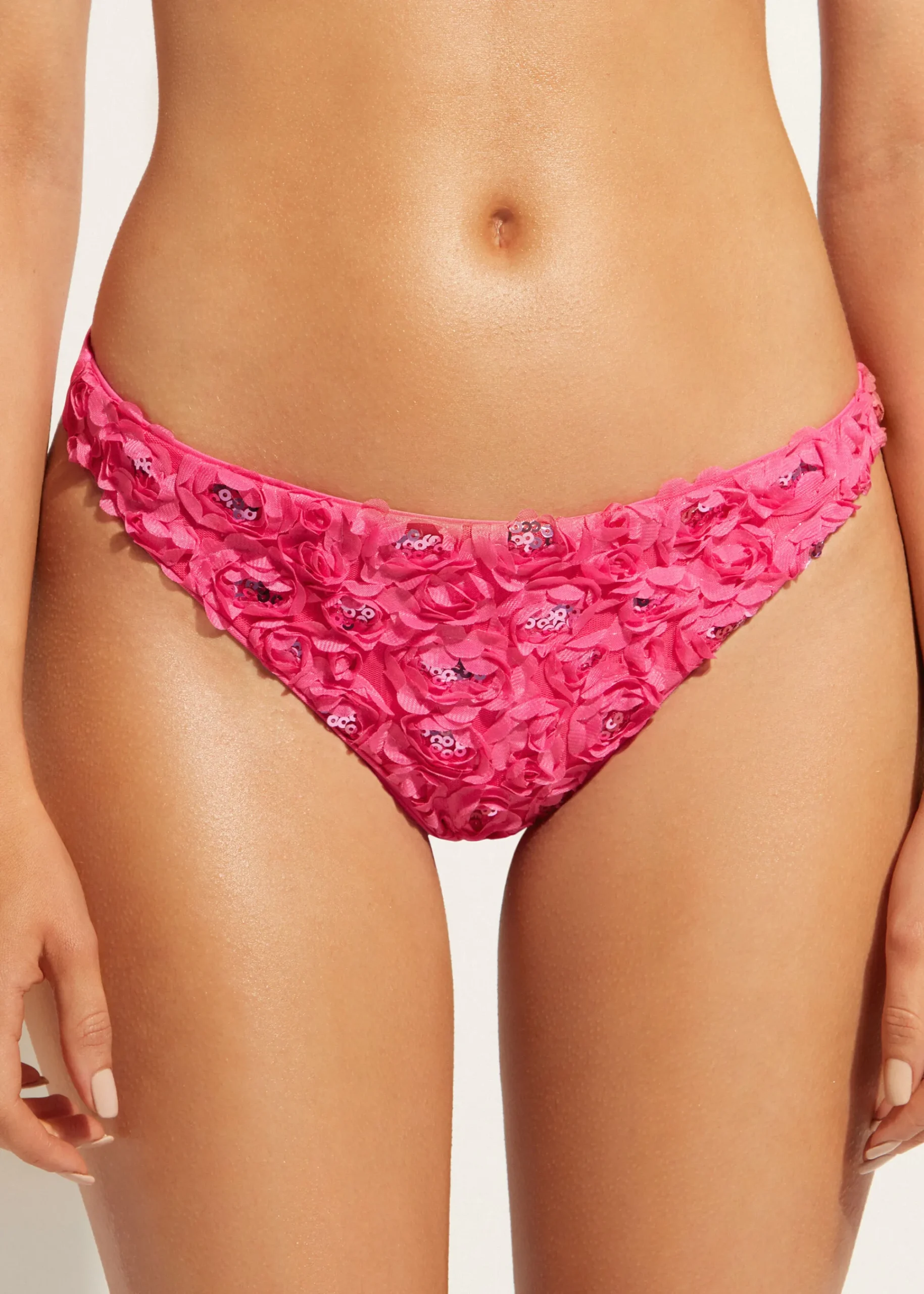 Bikini^Calzedonia Floral Brazilian Bikini Bottoms Parigi 710C - Pink Roses