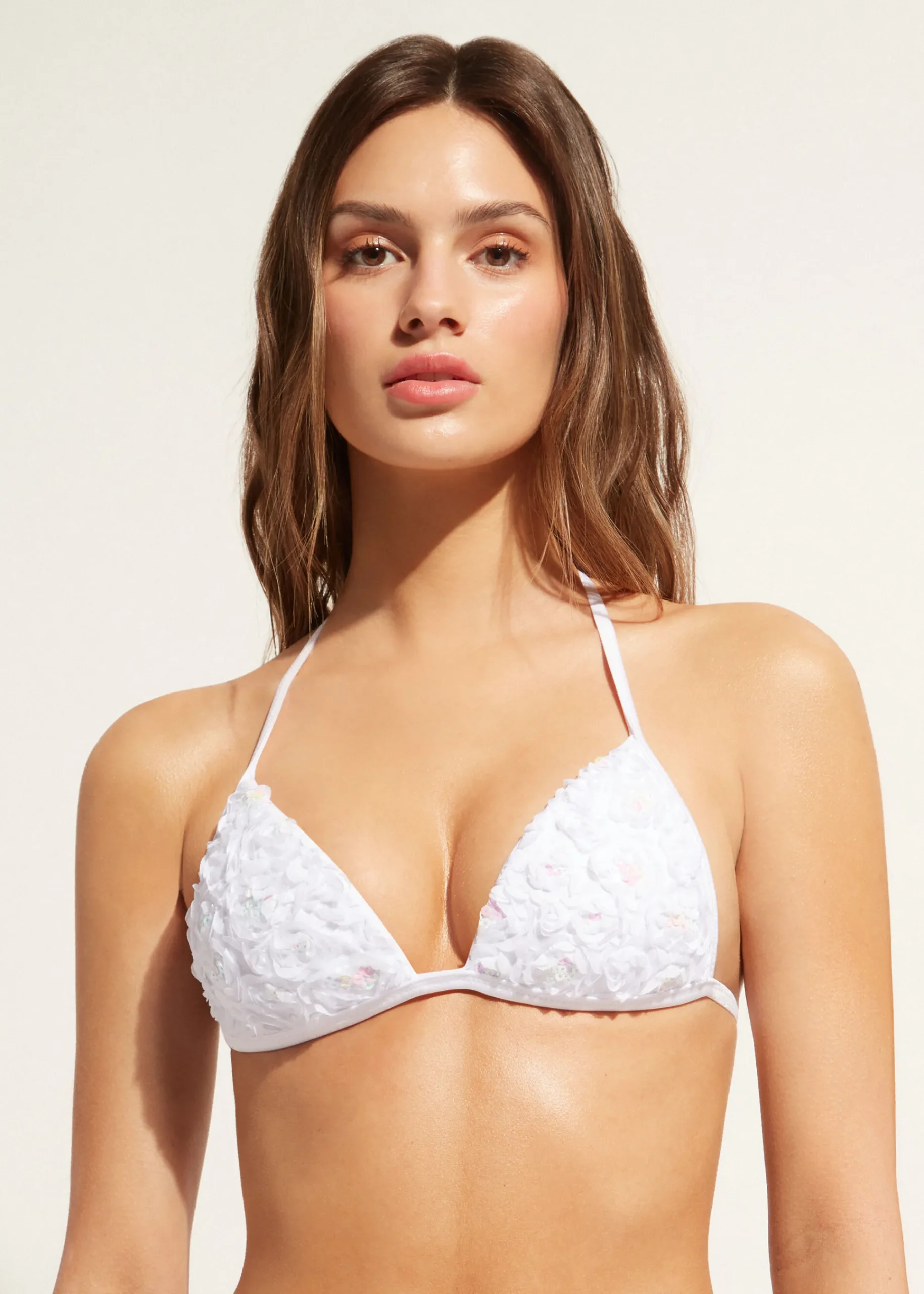 Bikini^Calzedonia Floral Graduated Padded Triangle Bikini Top Parigi 709C - White Roses