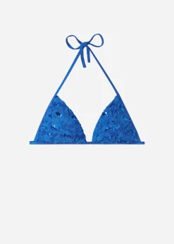 Bikini^Calzedonia Floral Graduated Padded Triangle Bikini Top Parigi 699C - Blue Roses