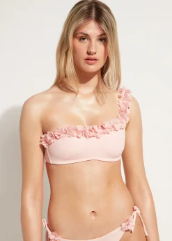 Bikini^Calzedonia Floral One-Shoulder Bandeau Bikini Top Honolulu 698C - Pink Flowers