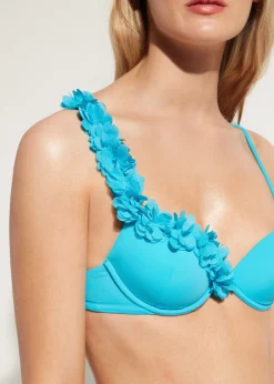 Bikini^Calzedonia Floral Padded Push-Up Bikini Top Honolulu 708C - Turquoise Green Flowers