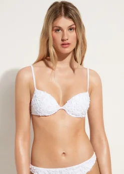 Bikini^Calzedonia Floral Padded Push-Up Bikini Top Parigi 709C - White Roses