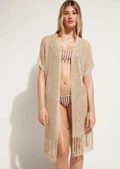 Beachwear^Calzedonia Fringed Gold Mesh Gilet 560C - Gold