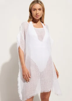 Beachwear^Calzedonia Fringed Linen Mesh Kaftan 01 - White