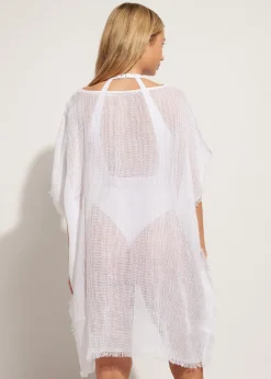 Beachwear^Calzedonia Fringed Linen Mesh Kaftan 01 - White