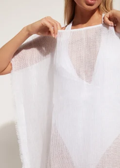 Beachwear^Calzedonia Fringed Linen Mesh Kaftan 01 - White