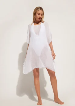 Beachwear^Calzedonia Fringed Linen Mesh Kaftan 01 - White