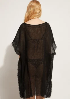 Beachwear^Calzedonia Fringed Linen Mesh Kaftan 06 - Black