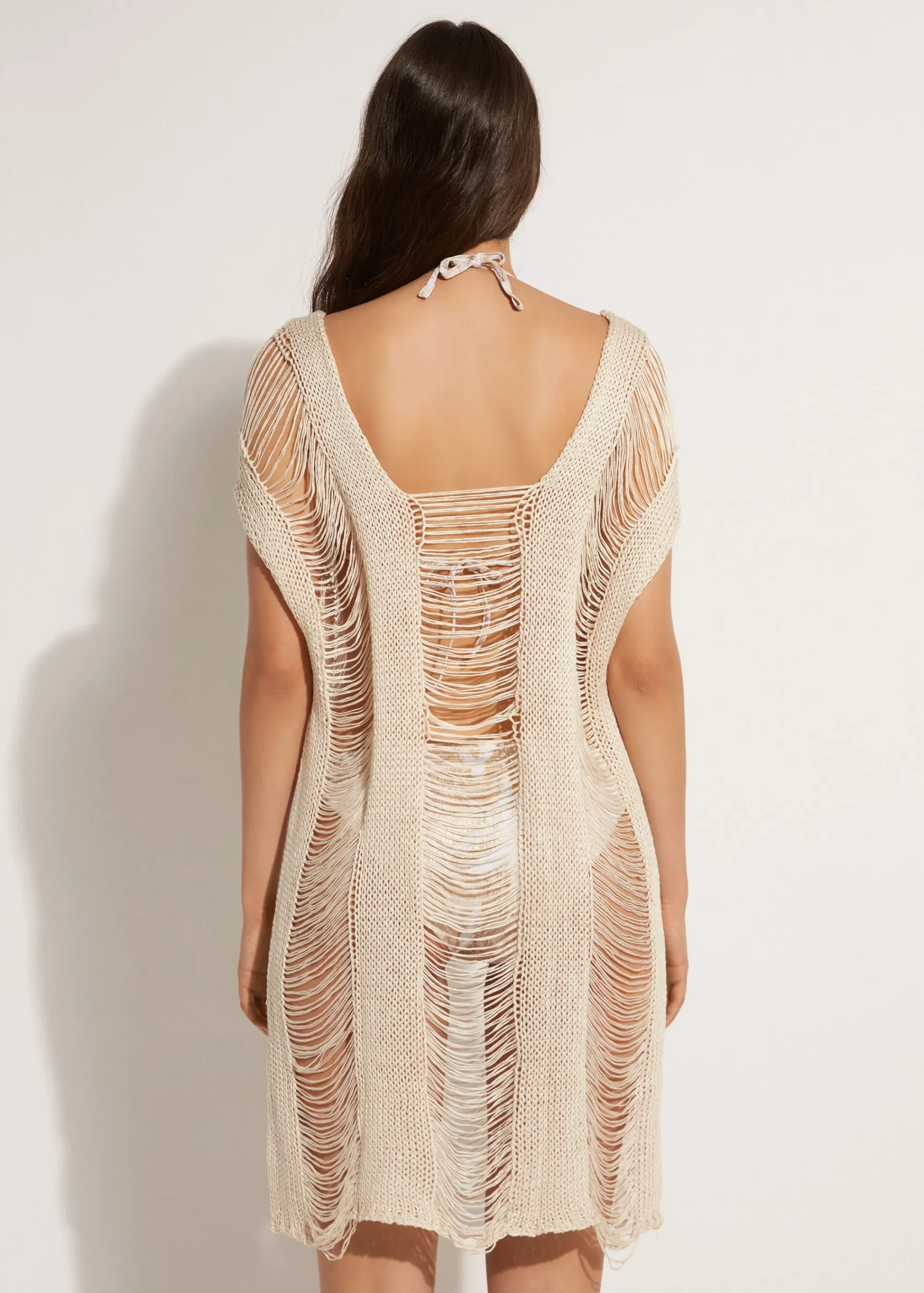 Beachwear^Calzedonia Fringed Short Kaftan 471C - Natural Ecru
