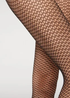 Patterned Tights^Calzedonia Geometric-Patterned Fishnet Tights 5252 - Black Geometric Mesh