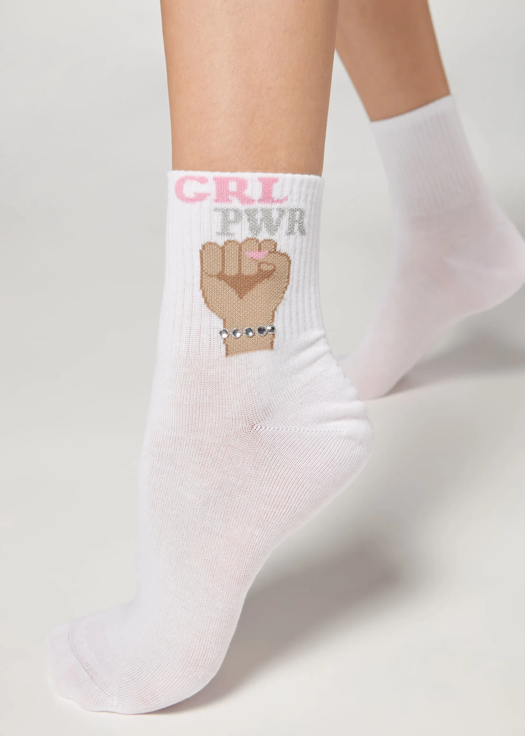 Short Socks^Calzedonia Girl Power Print Short Socks 9676 - White Girl Power Bracelet